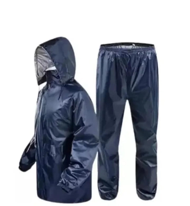 Polyester Full Sleeves Rainsuit Set for Men (Navy Blue, M)