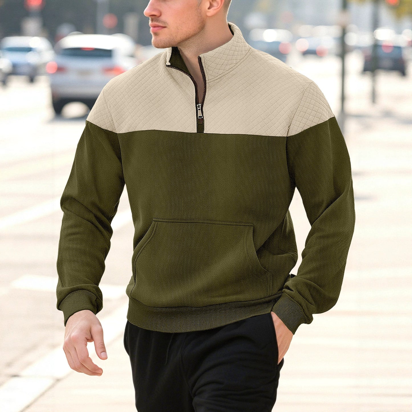 Zipper long sleeved polo shirt for men