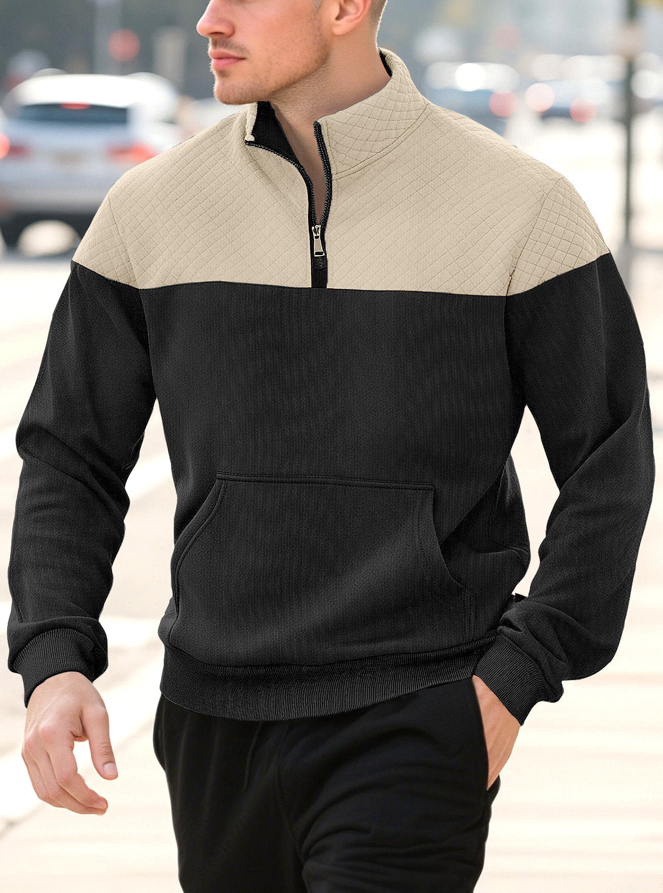 Zipper long sleeved polo shirt for men
