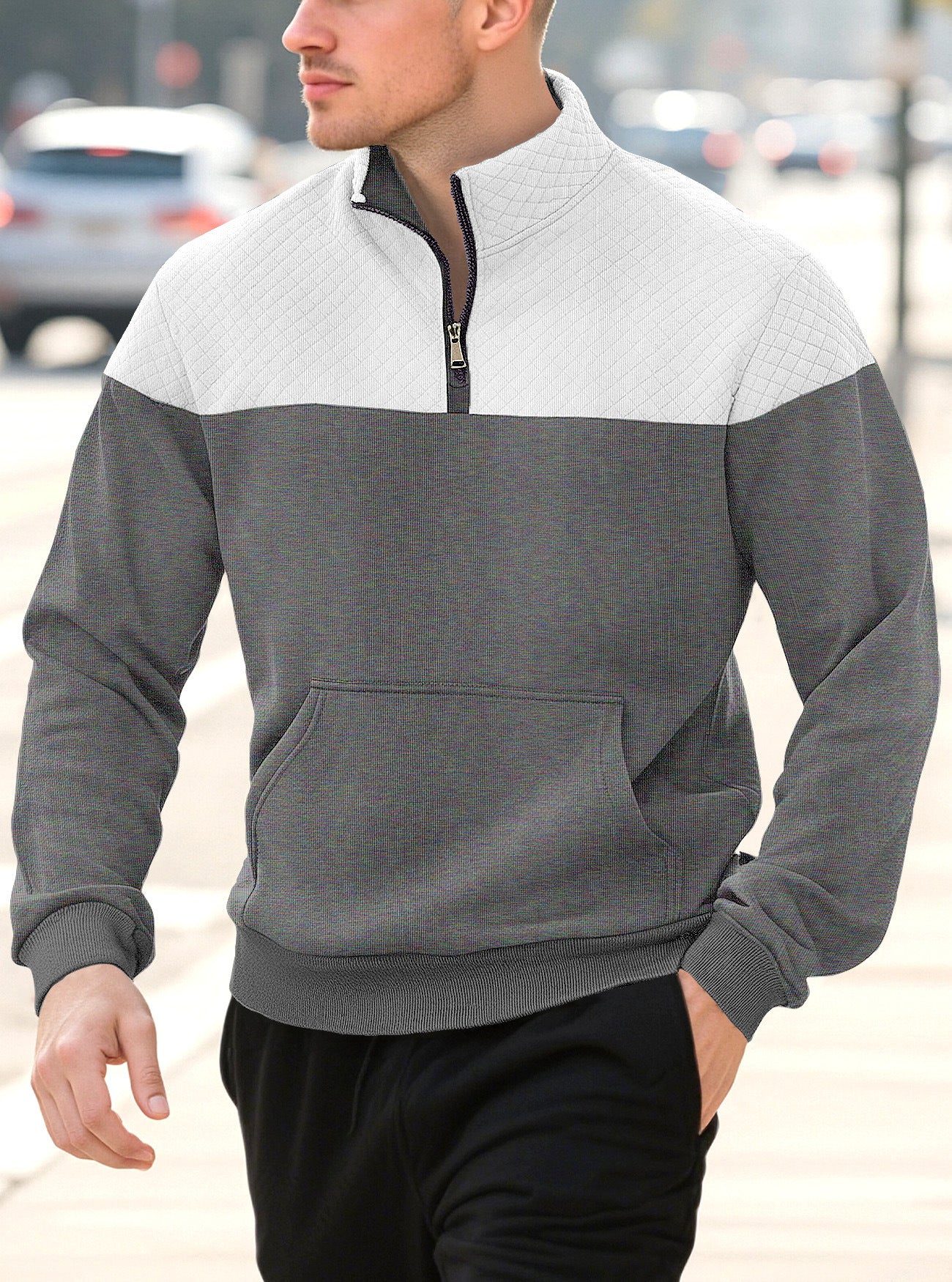 Zipper long sleeved polo shirt for men