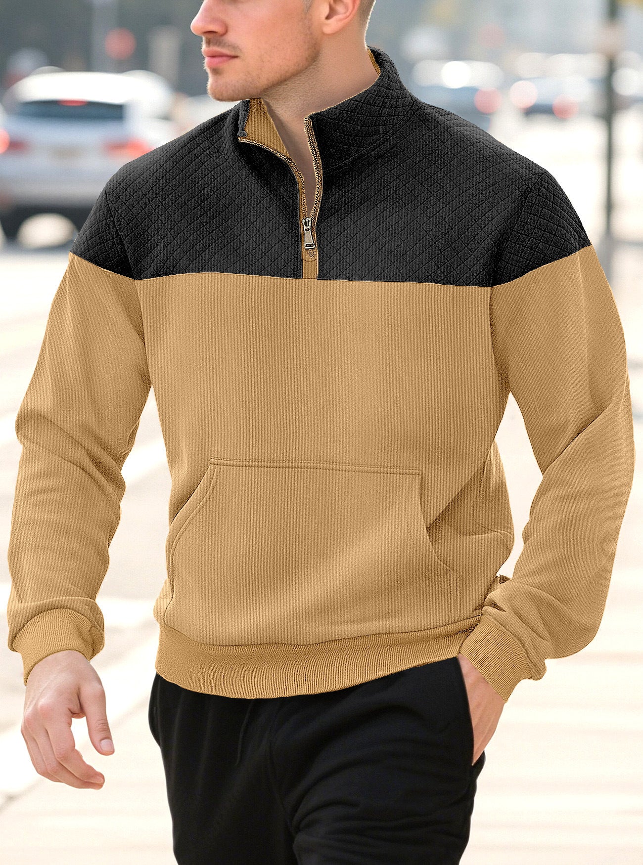 Zipper long sleeved polo shirt for men